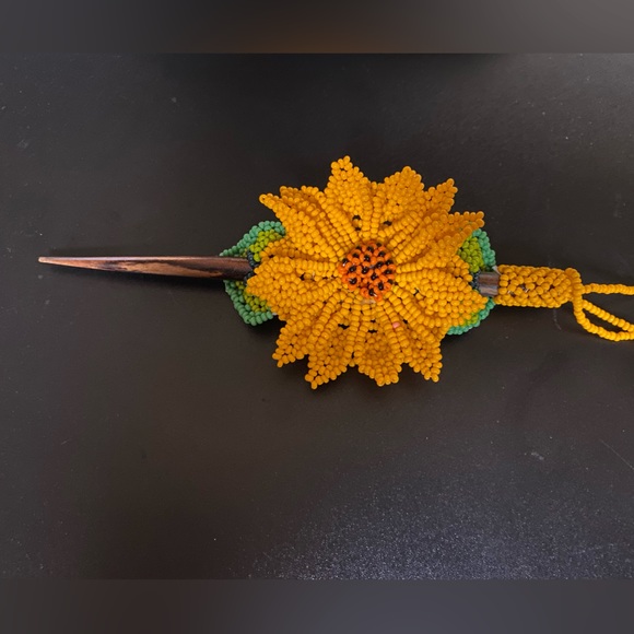 Orange Beaded Hair Wooden Stick Flower accessories - Picture 2 of 11